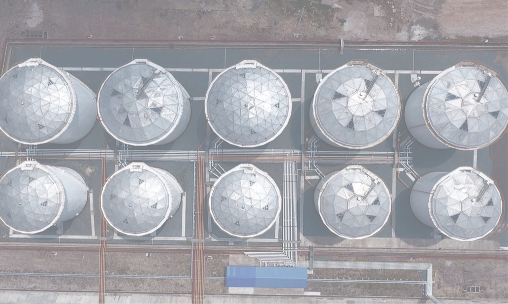 Aerial view of storage tanks